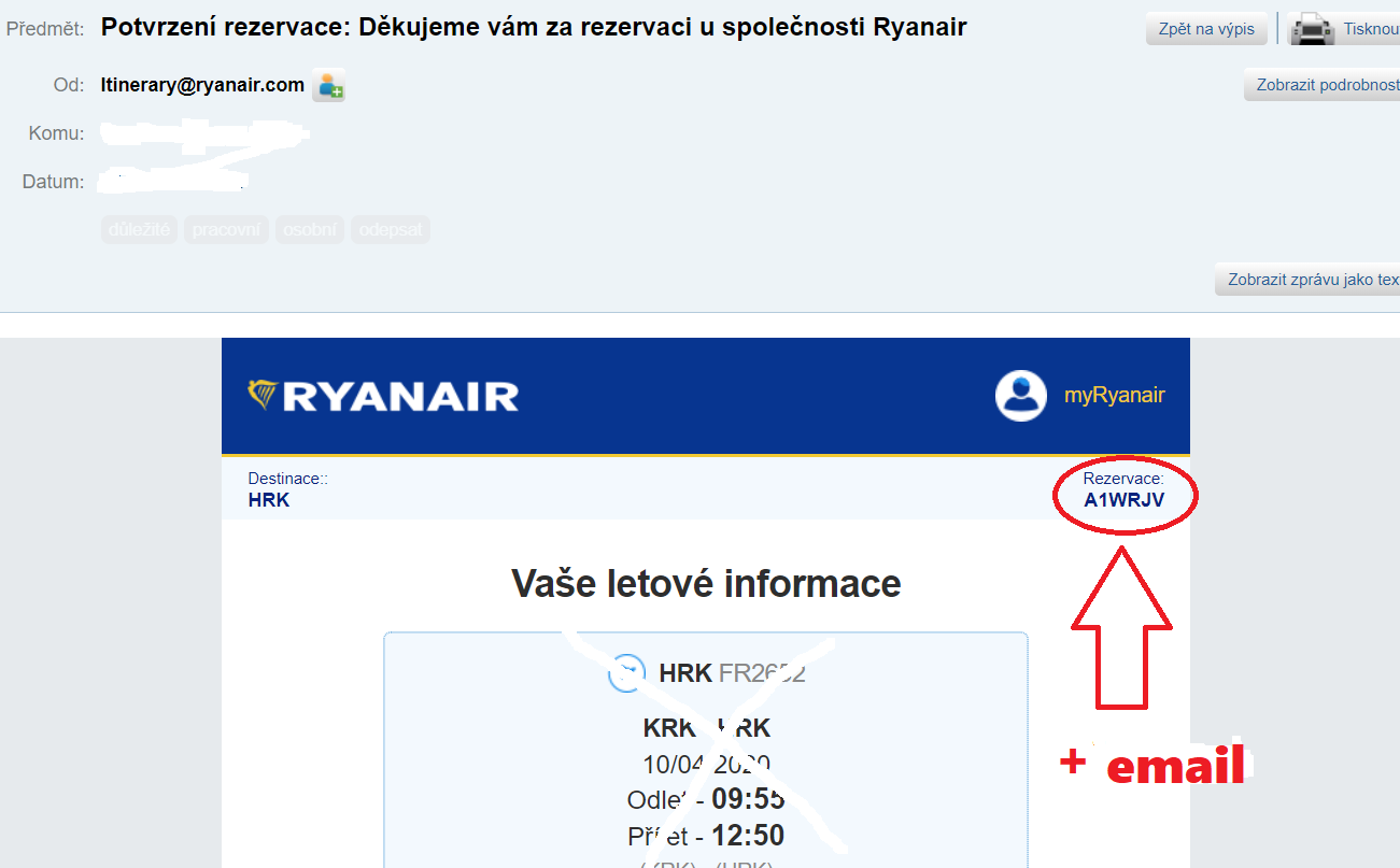 Jak zjistím číslo letu Ryanair?
